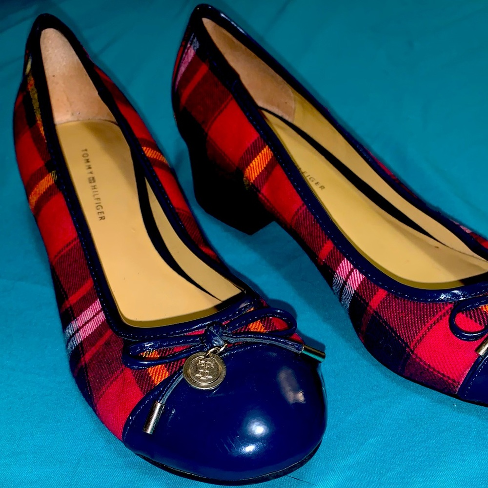 Tommy Hilfiger plaid kitten heels